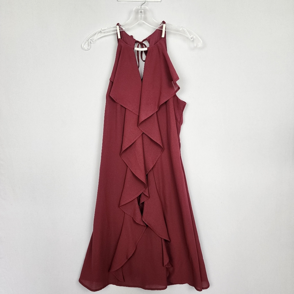 Venus Red Sleeveless Dress - Ruffled Cocktail V Neck Size Sz S